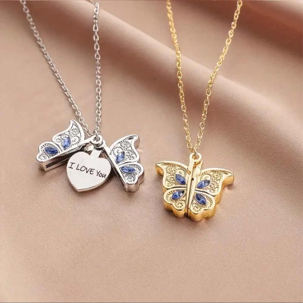 Openable Butterfly Pendant Necklace, Lettering I Love You